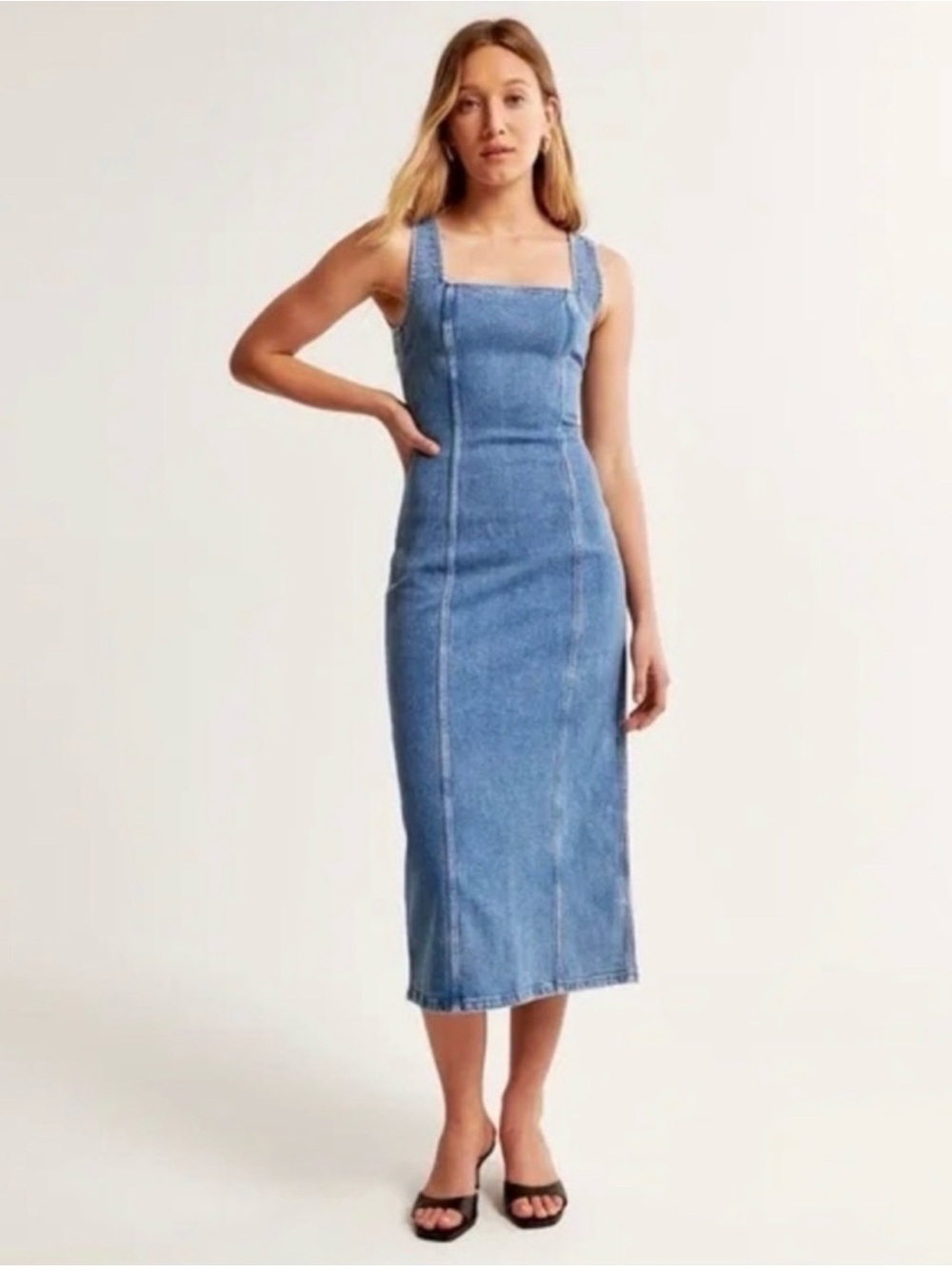 A&F Denim Square Neck Midi Dress TALL/LONG